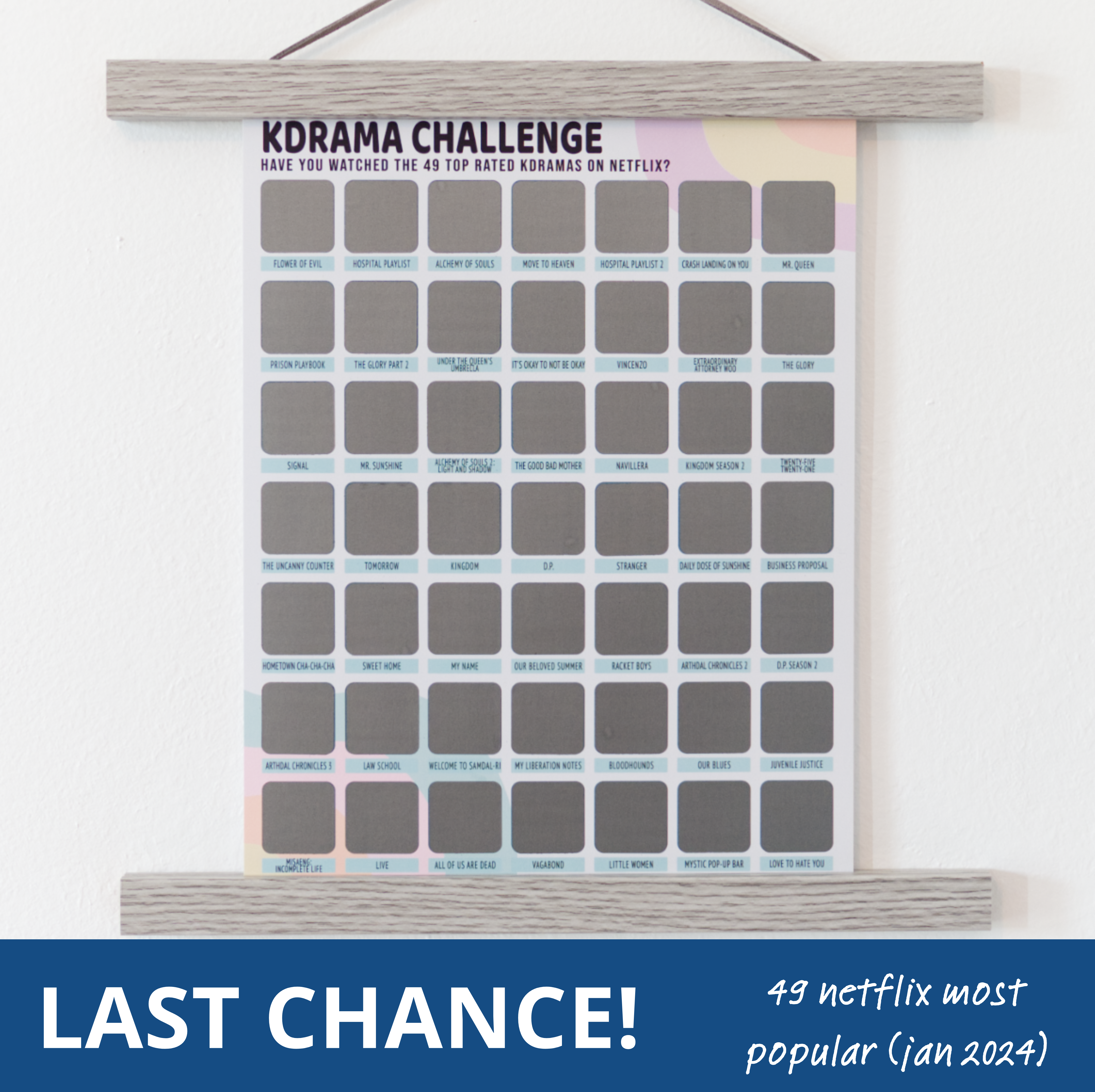 Last Chance! Popular Netflix Kdrama Challenge Scratch-Off Poster Tracker [Jan 2024 Version]