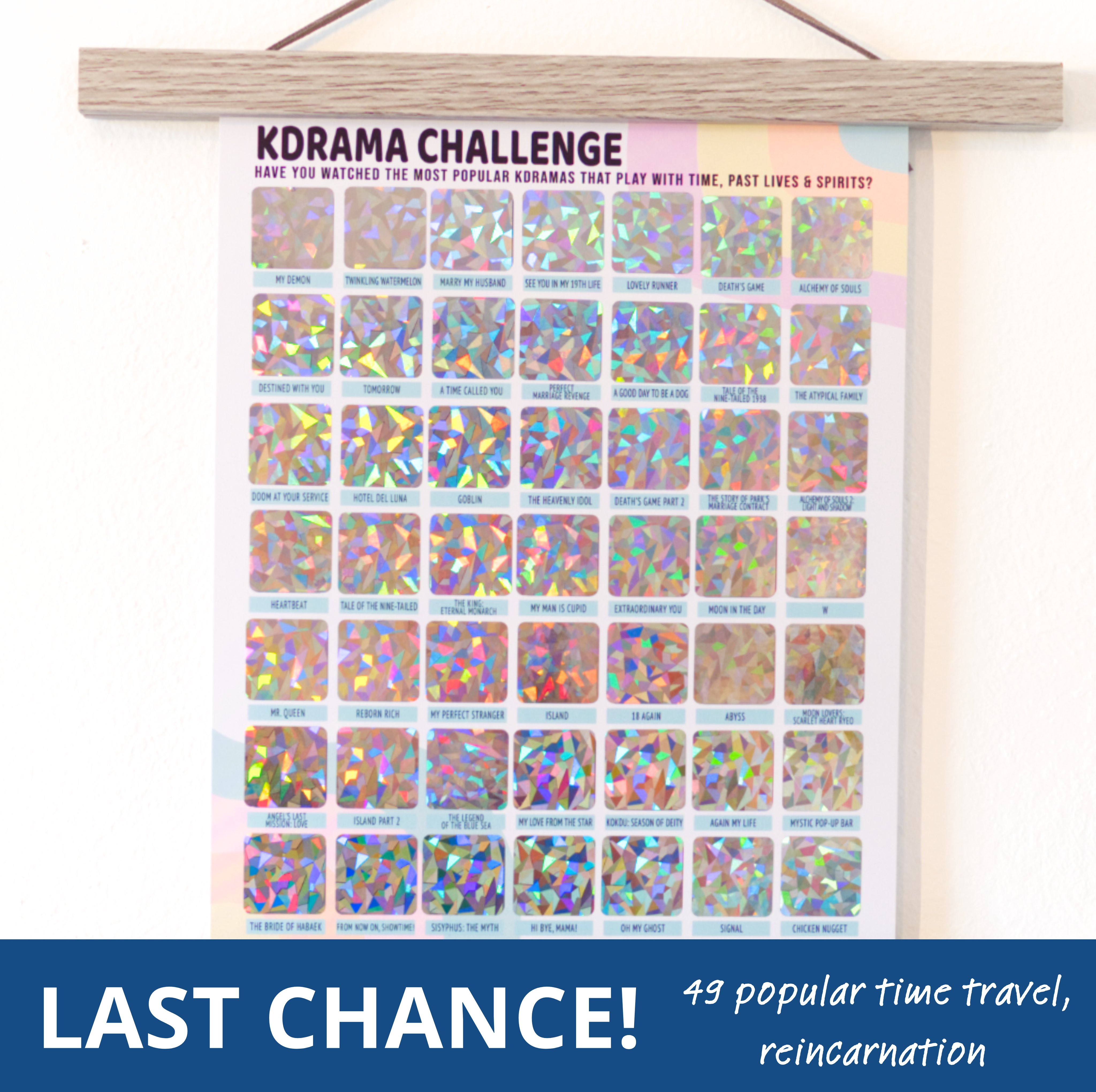 Last Chance! 49 Time Travel, Reincarnation Kdrama Challenge Scratch-Off Poster Tracker