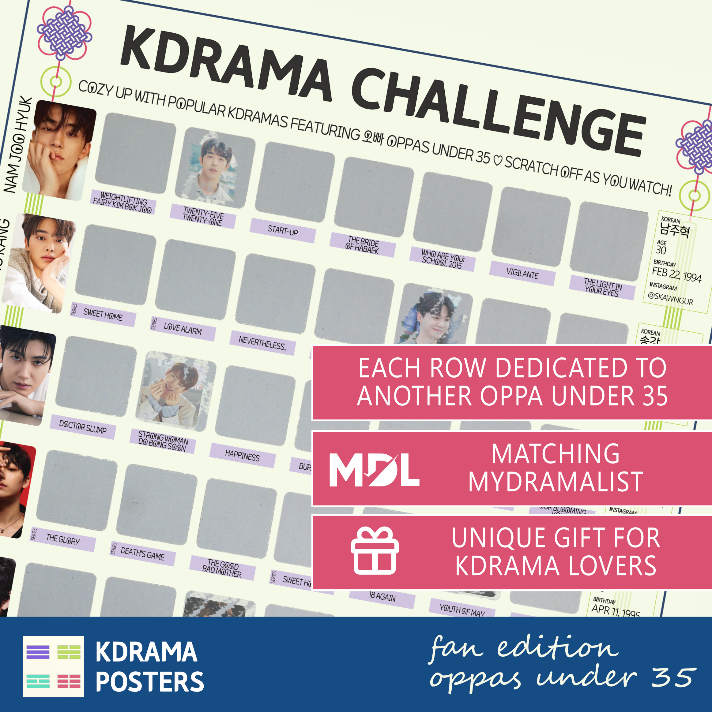 Oppas Under 35-Kdrama Challenge Scratch-Off Poster Tracker